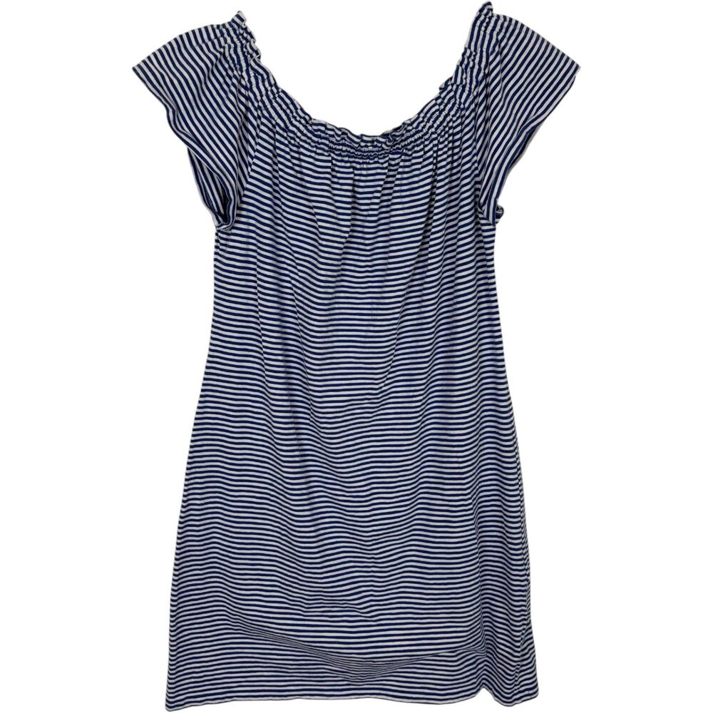 Vineyard Vines Blue Striped Short Sleeve Off The Shoulder Dress Women’s Medium